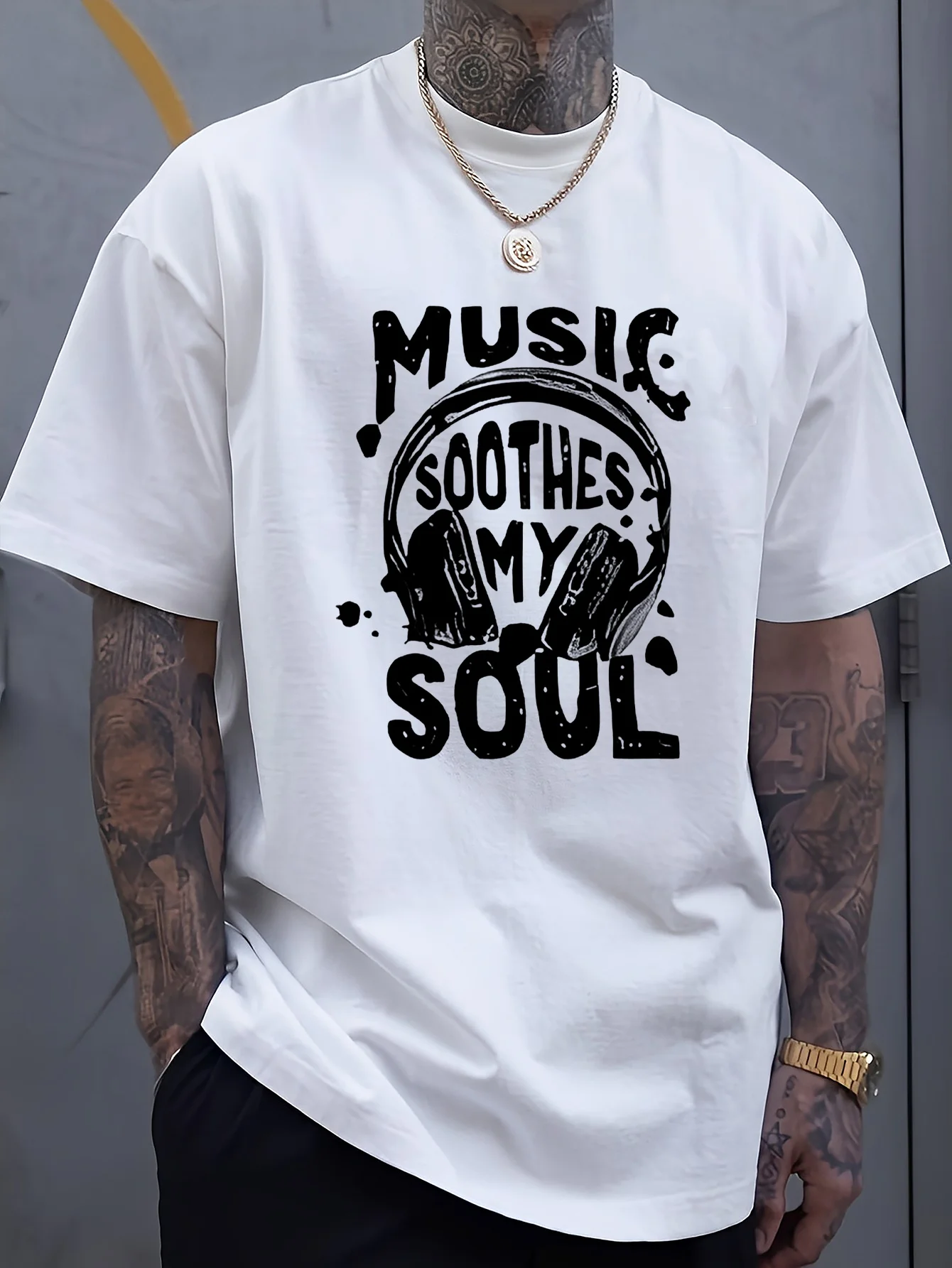 Camiseta de manga corta con cuello redondo para hombre, 100% de algodón a la moda, informal, holgada, con música calmante My Soul, estampado deportivo