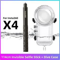 Dive Kit for Insta360 X4 50m Waterproof Dive Case Housing + 114 Invisible Original Selfie Stick for Insta 360 X4 Accessories