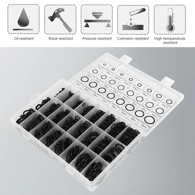 ABUL-1200 Pcs O Ring Kit,24 Sizes Nitrile Rubber O Rings Assortment Kit For Plumbing, Resist To Oil, Heat And High Pressure