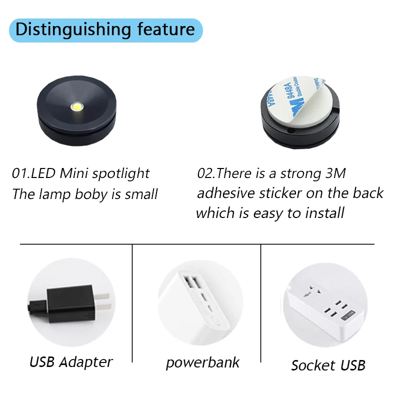 LED USB 5V 3W LED-Spotleuchte Aufputzmontage Vitrinenbeleuchtung Thekenbeleuchtung Schmuckpräsentationslampe Heimbeleuchtung DC5V Mini-Deckenspot – Detail 3