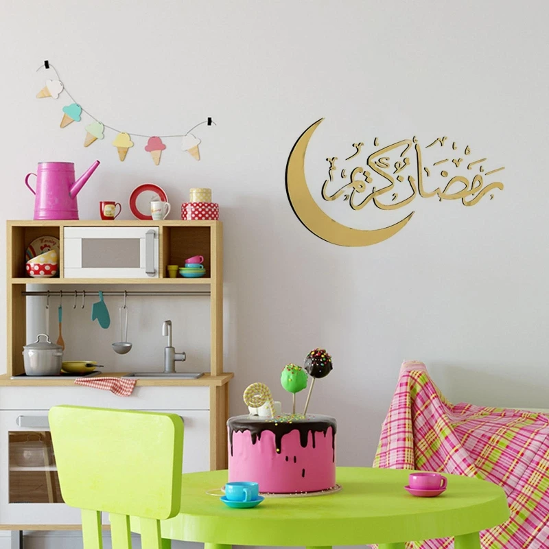 Eid Mubarak Wall Stickers Moon Art Muslim Islamic Theme PVC Sticker for Home Festival Party Living Room Decoration Dropship