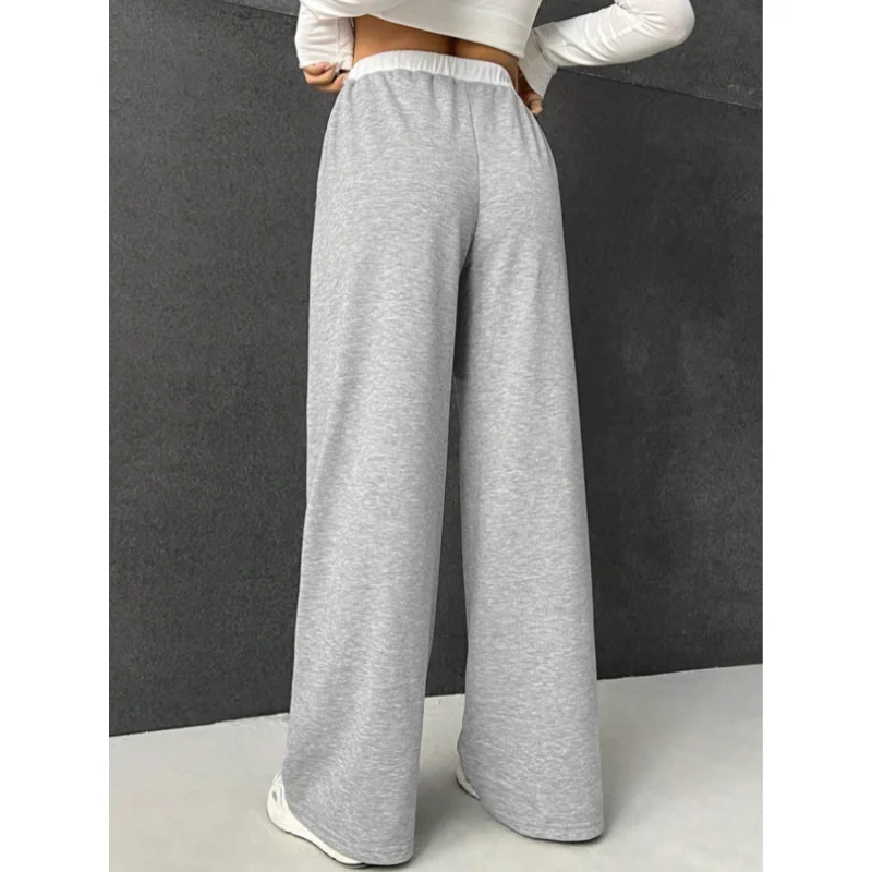 

YQ1-2025New Casual Straight-Leg Drawstring Waist Color-Block Slimming Loose Long Pants