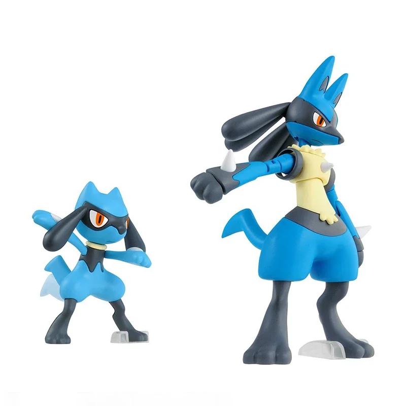 BANDAI Pokemon Lucario Riolu Anime Figure Assembly Collectible Model Toys Kids Birthday Gift about 10cm