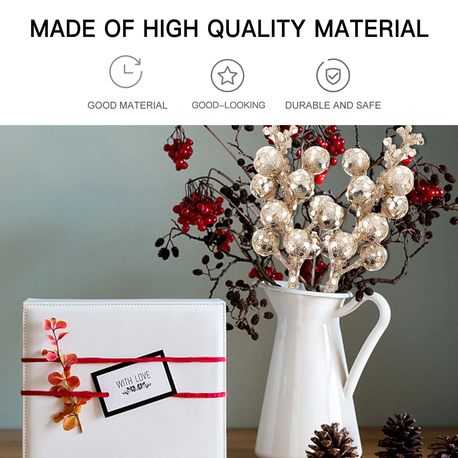 

5Pcs Xmas Ornament Simulation Fruit Branches Premium Christmas Decoration for Tree Bouquet Party Supplies Photography Props