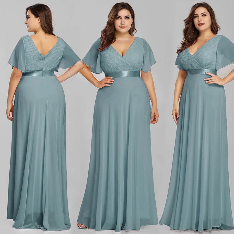 Customise Plus Size A Line Chiffon Pleat V Neck Off Shoulder Evening Bridesmaid Dresses Wedding Party Formal Prom Zipper Back