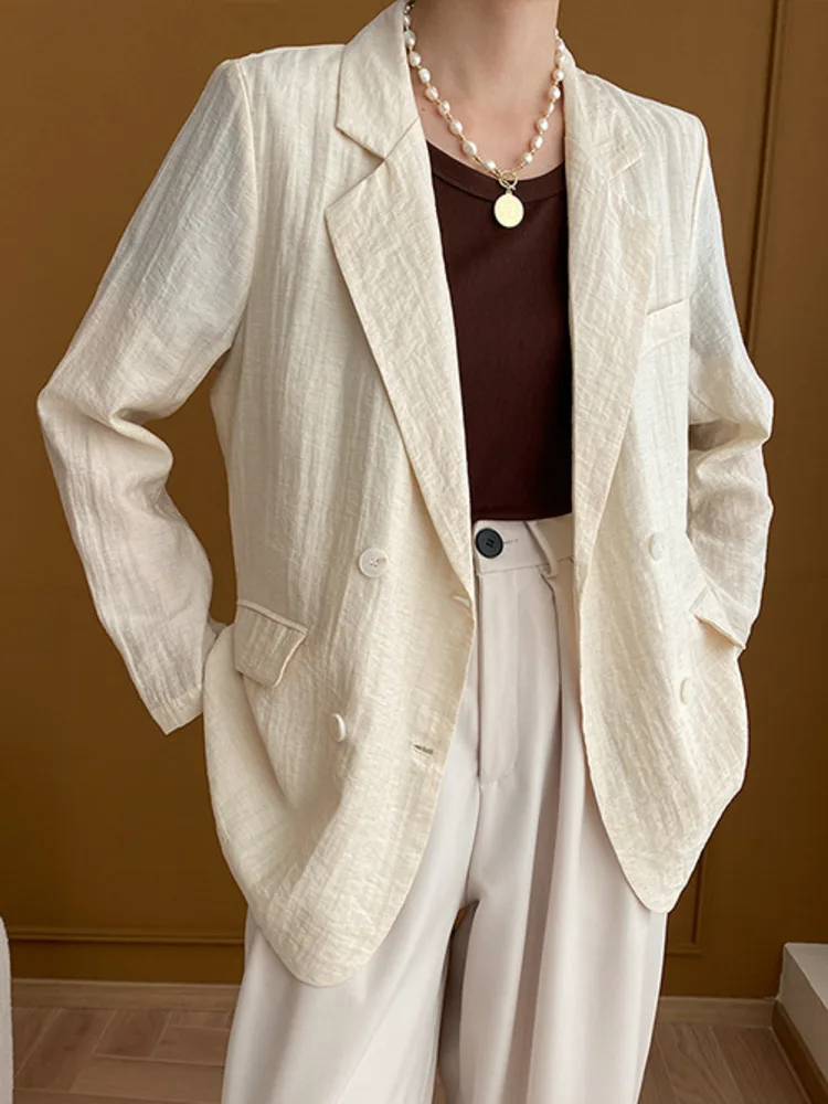 سترة نسائية أنيقة من TLXT سترة من الكتان الصلب مزدوجة الصدر وأكمام طويلة معاطف نسائية لربيع 2025 ملابس جديدة XK1239 #2