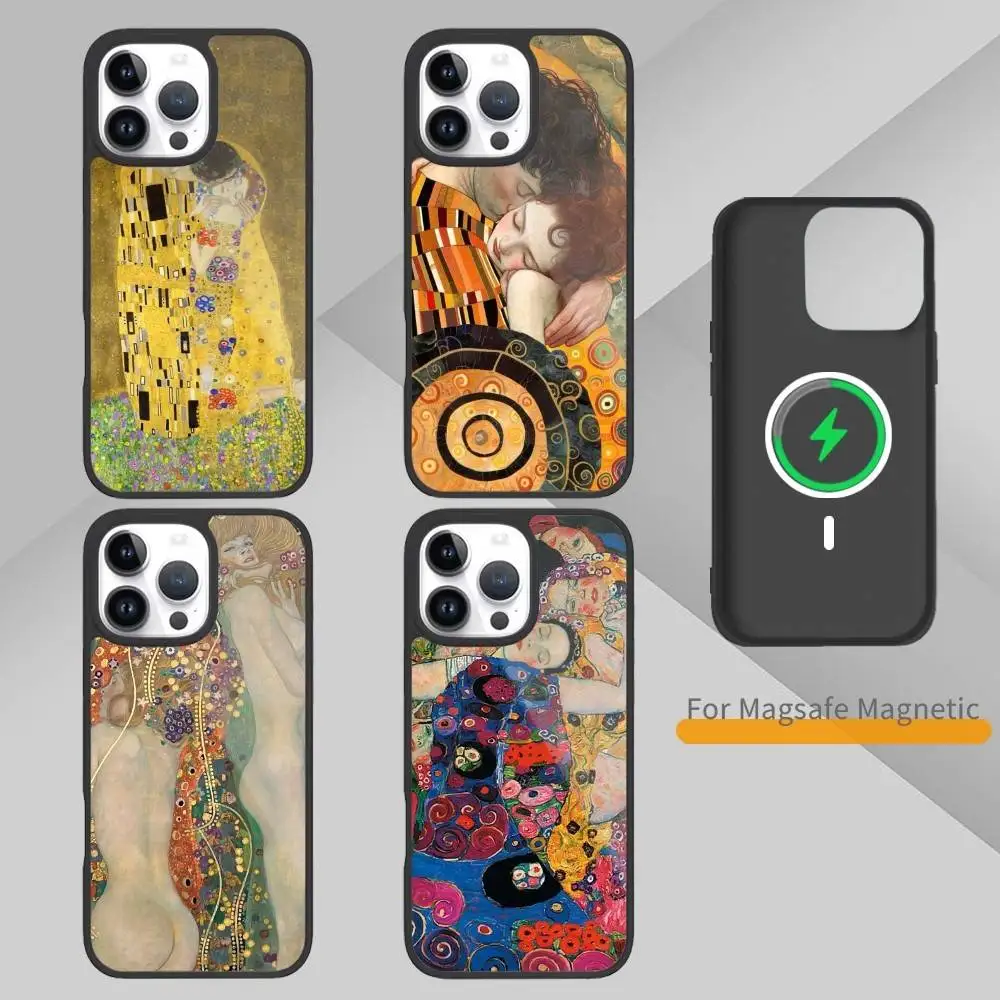 

The Kiss Gustav K-Klimt Painting Phone Case For iPhone17,16,15,14,13 Plus,Pro Max Magnetic For Magsafe Wireless Charging