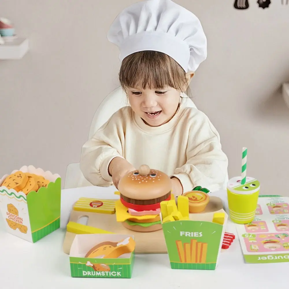 Wooden Playing House Burger Hamburger Sandwich Stacking Game Pretend Play Kitchen Food Exquisite Craftsmanship