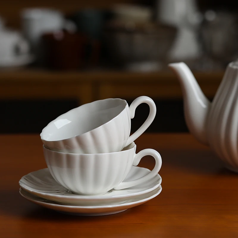 

Pure white coffee cup English afternoon tea mug Household minimalist ceramic teapot White Cup Plate European Teacup drinkware