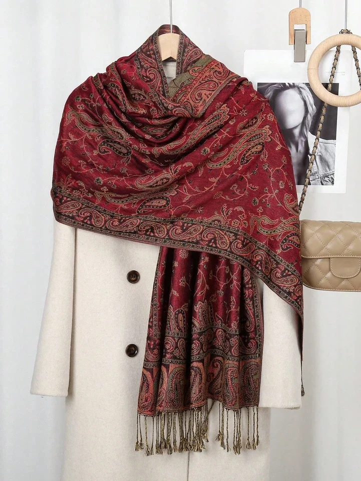 العلامة التجارية الفاخرة بوهيميا بيزلي الباشمينا الحجاب وشاح امرأة مسلم الحجاب شال كشمير الإناث فولارد عمامة أشرطة رأس عقال