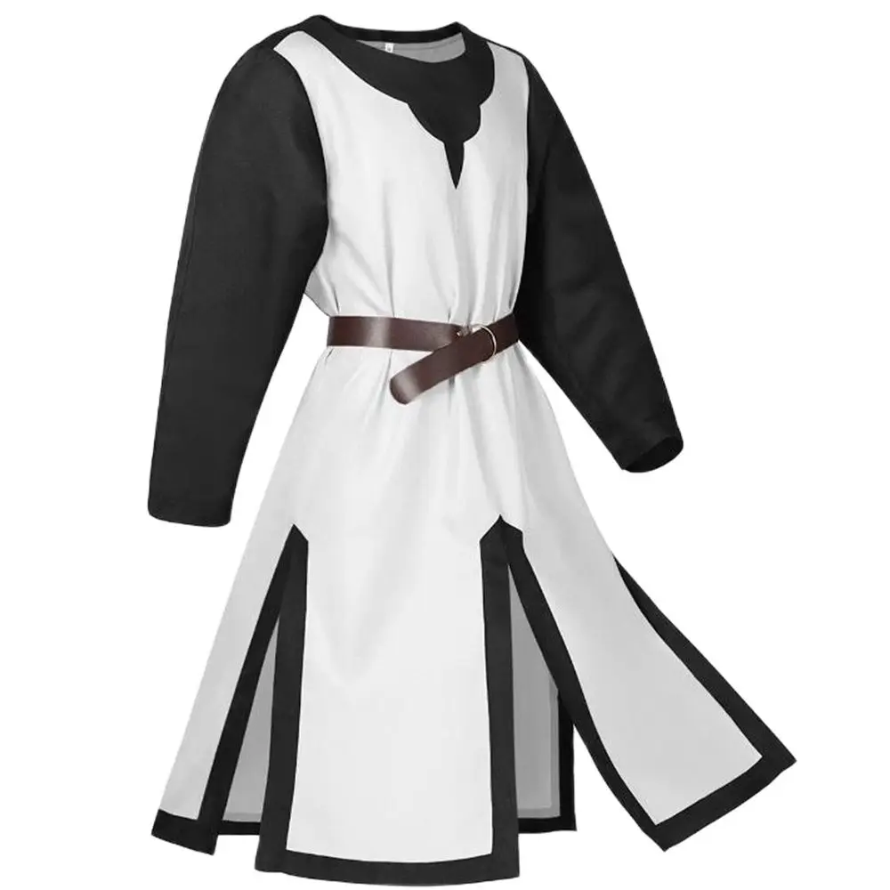 

Mens Medieval Crusader Knights Templar Tunic Costumes Renaissance Halloween Surcoat Warrior Black Plague Cloak Cosplay Top