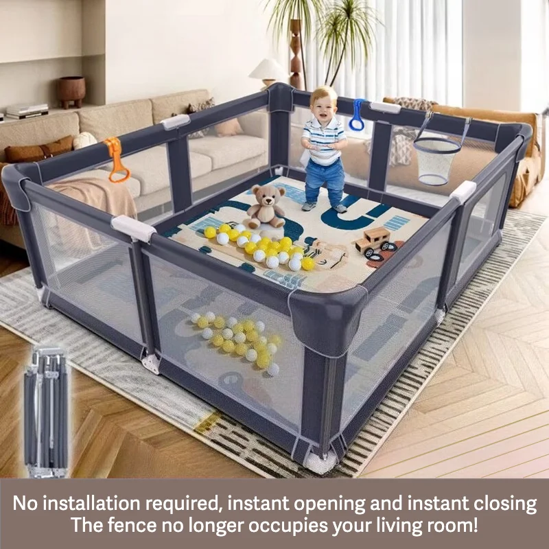 

Quick Setup Baby Playpen: Foldable Safety Play Yard for Toddlers, Indoor Outdoor Playpen with Carry Bag & No Tools Assembly