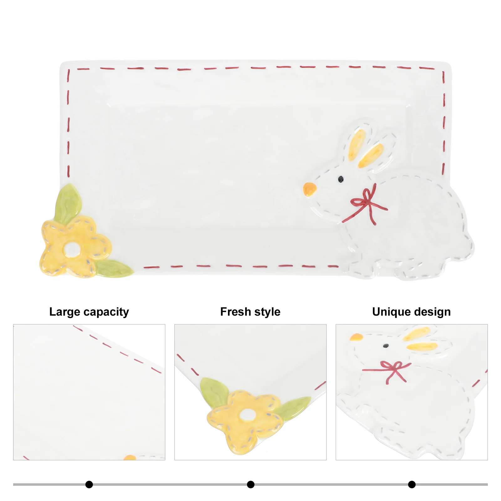 

1Pcs Easter Bunny Dinner Plate Rectangular Ceramic Dish for Appetizer Kids Food Daily Meals Celebrations Easter Plate