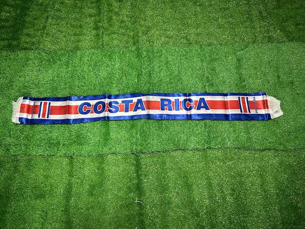 Costa Rica Scarf 14x135cm Double-sided Printed Satin Costa Rica Flag Scarf Tassels for Football, Sports, Events