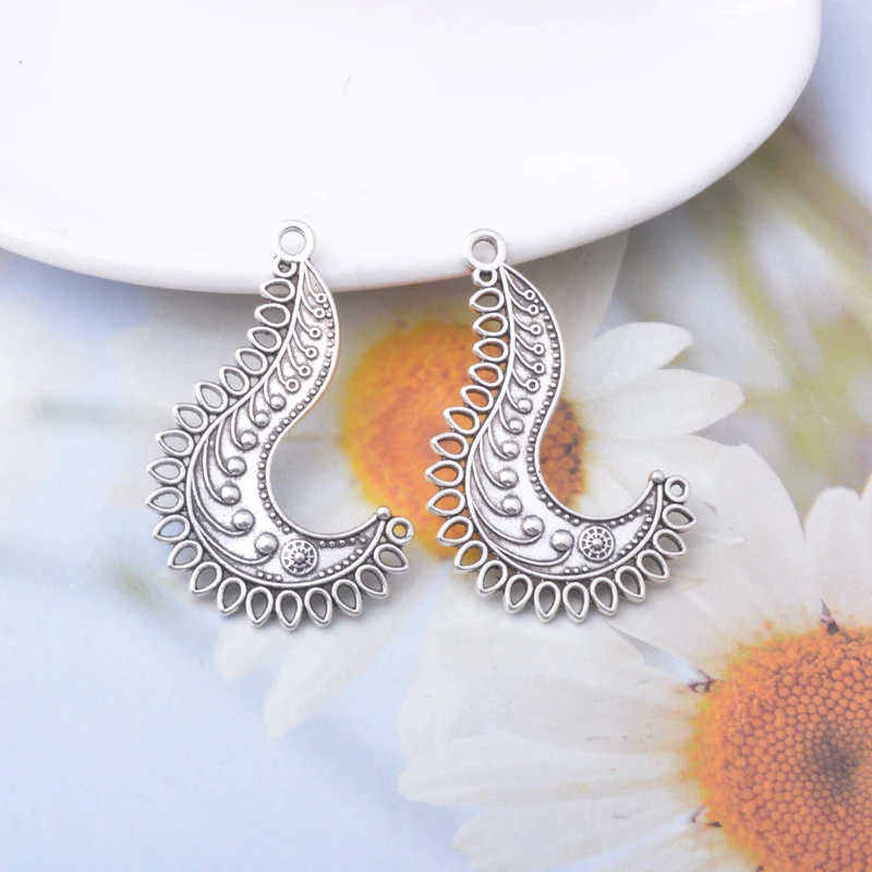 10 Stück Vintage-Stil Antik-Silberfarbene Runde Anhänger Metallanhänger DIY Herstellung von Ohrringen Damenschmuck – Detail 9