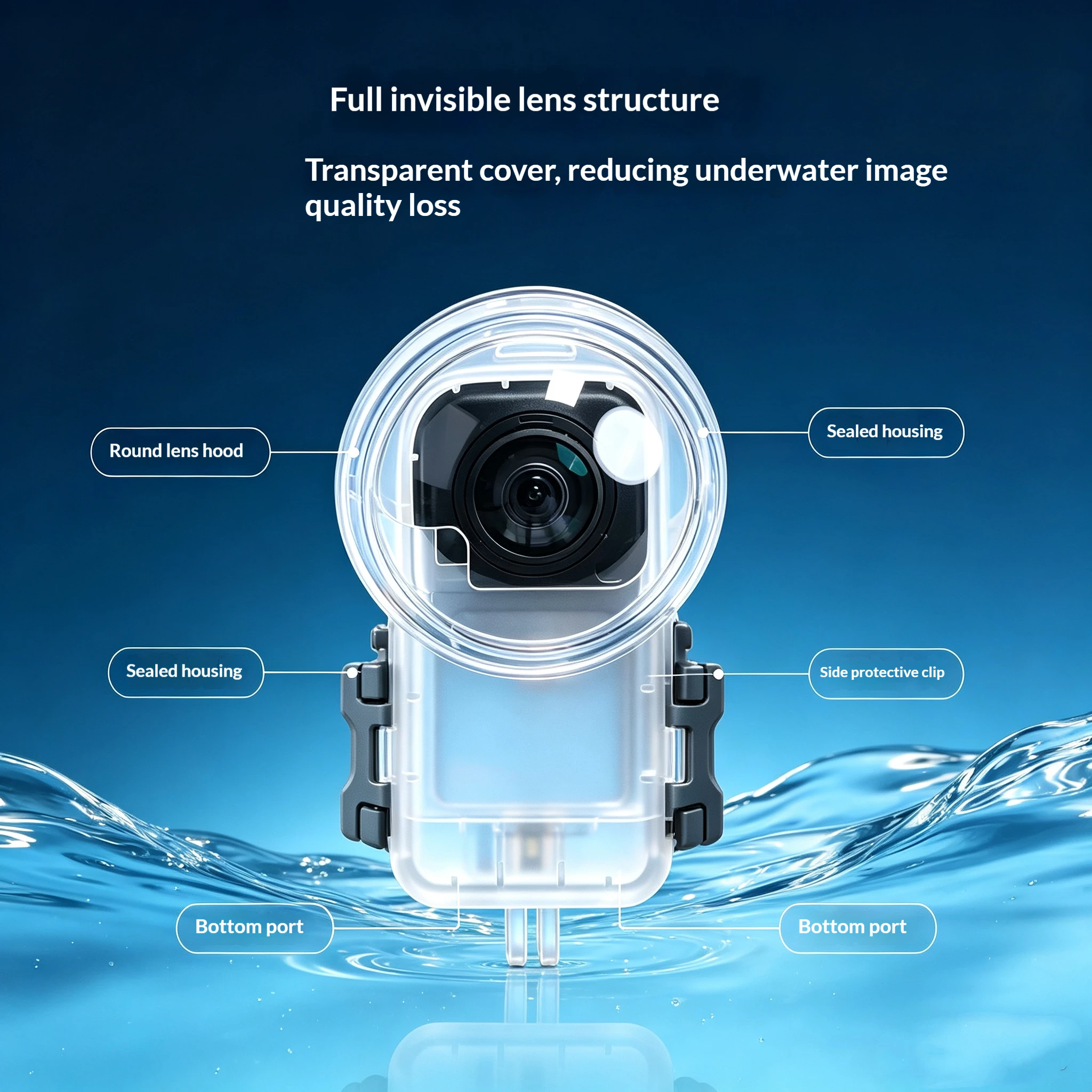 Waterproof Housing Case For Insta360 X5 Insta360 X6 Camera Invisible Dive Case 50M/165FT Underwater Case for Snorkeling Swimming