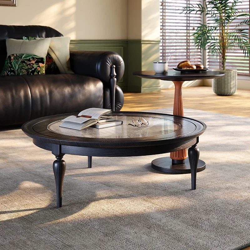 

Aesthetic Modern Coffee Table Luxury Black Aesthetic Glass Round Set Side Table Living Room Simple Mesas Bajas Trendy Furniture
