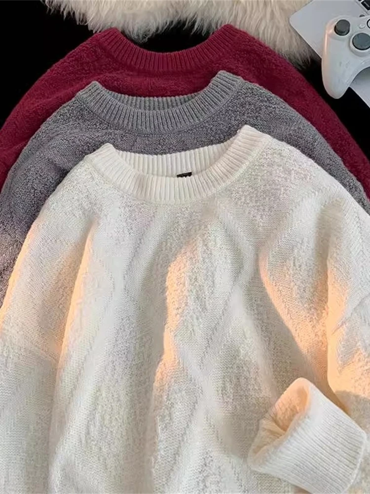 

Men's round Ne Knit Sweater Diamond Pattern Autumn Winter Loose Fit Comfortable American Retro Sle Casual Long Sve Top