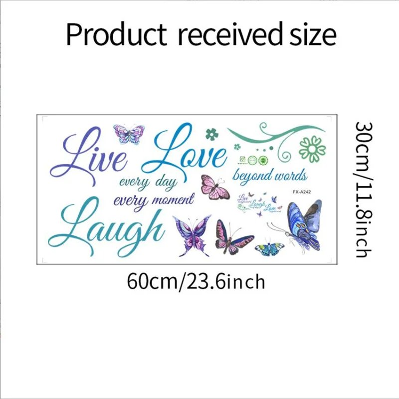 1PCS Removable Colorful English LIVE LAUGH LOVE Butterfly Wall Sticker For Bedroom Self Adhesive Home Decoration 30*60CM