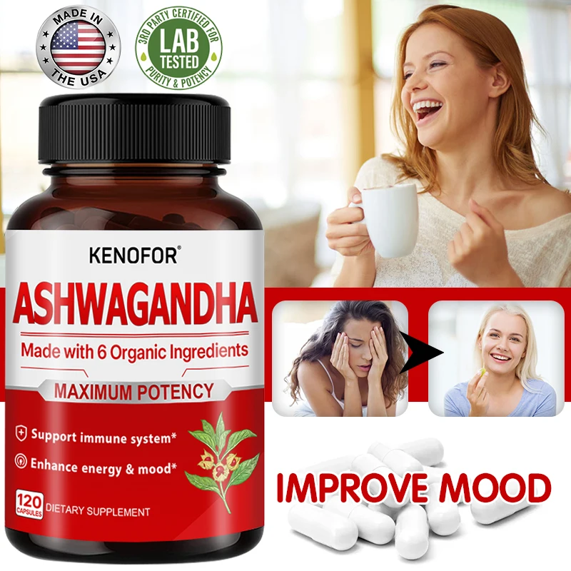 Kenofor Organic Ashwagandha Capsules - Helps Improve Sleep, Relieve Stress and Support Natural Mood Responses Immune Supplement