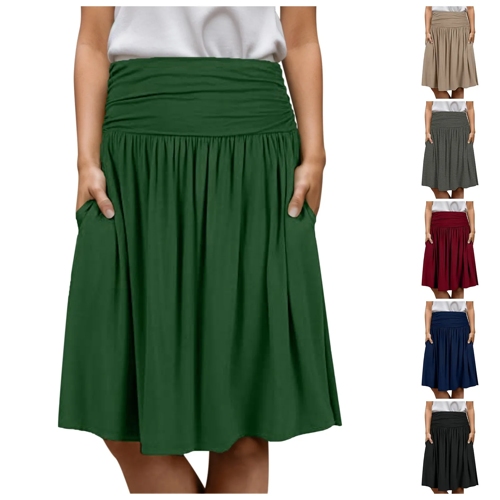 Elegant Skirts For Women Regular And Plus Size Skirt With Pockets Below The Knee Length Ruched Flowy Midi Skirt Ladies Clothing