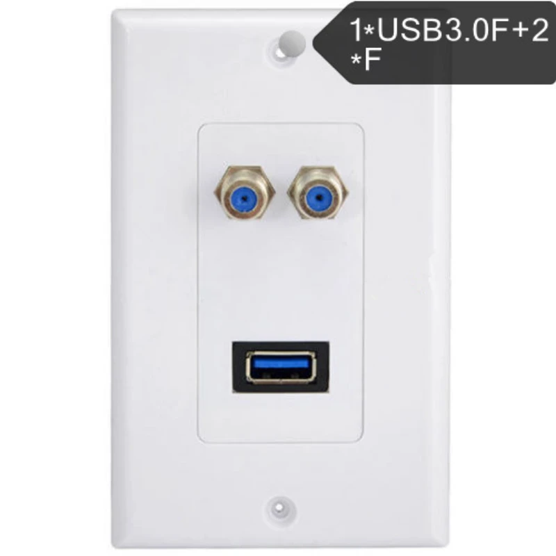 USB 3.0 Double F Type Coax Coaxial Port Wall Socket Plate TV Satellite Faceplate