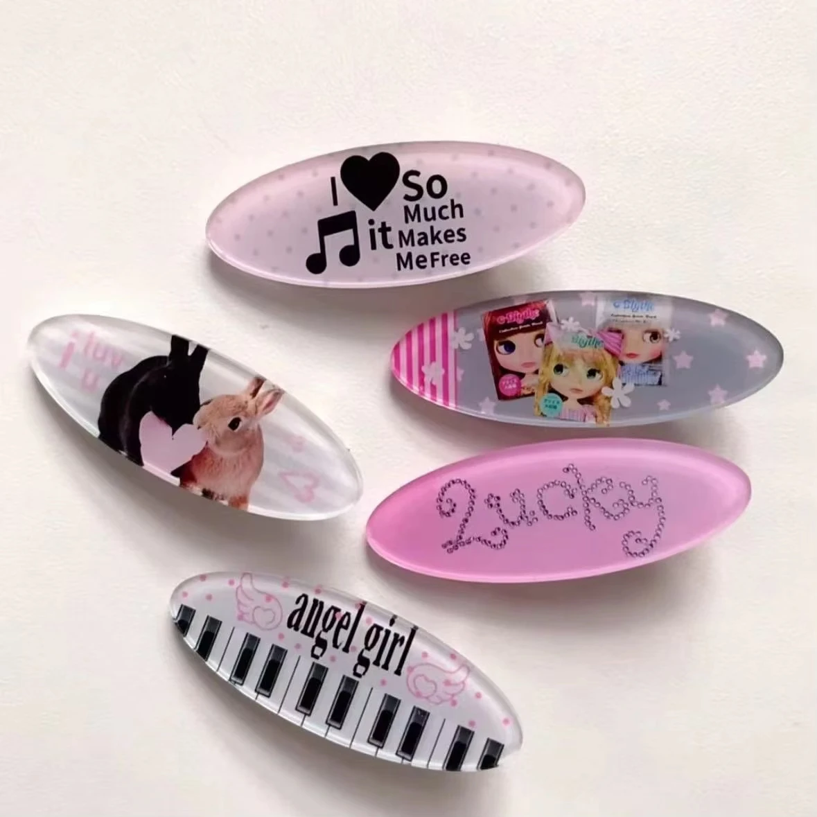 Cute Y2K Oval Hair Clips Kawaii Cartoon Print Acrylic Barrettes Sweet Aesthetic Hair Pins Girls Hair Accessories