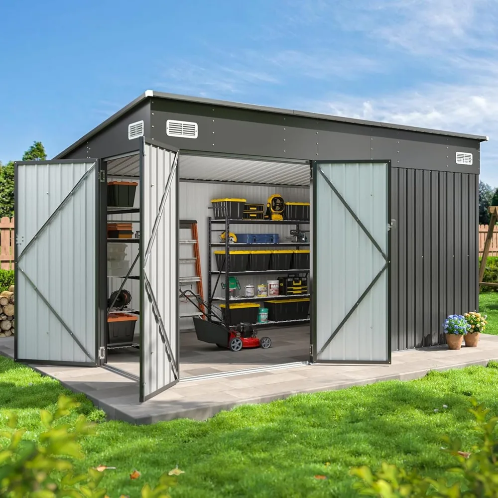 

11.5’x7.5’ Shed Outdoor Storage Shed with Triple Lockable Door Metal Storage Cabinet with Slopping Roof for Tools ，Customized