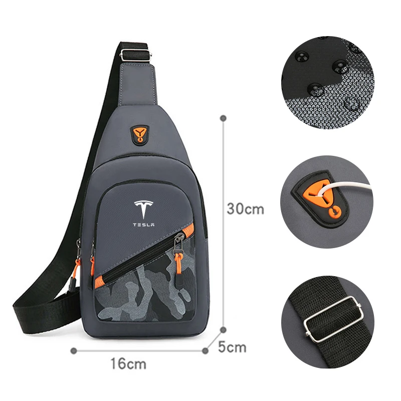 Car Emblems Men Chest Bag Handbags Waist Bag Crossbody Bag Headphone Cable For Tesla Model 3 Tesla Tesla model 3 Model X model Y