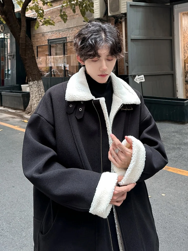 

Lamb Fur ort Men's Jaet Thiened Cotton Coat Winter Korean Sle Lazy Faion Cleanfit Zipper Warm Long Sve Casual Wear