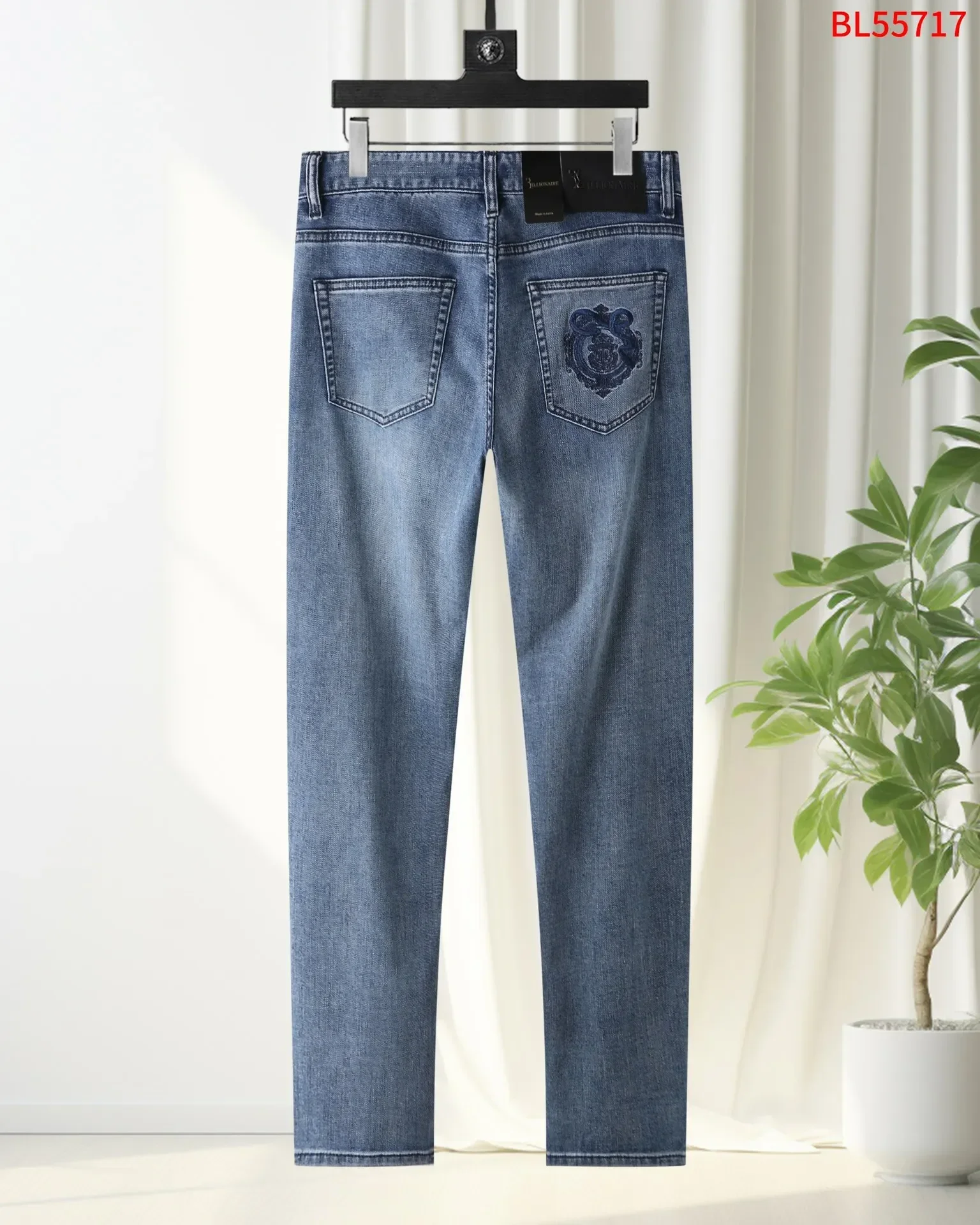 BILLIONAIRE BLSK CPRT Jeans Thin Cotton Men 2025 Spring Summer new Blue embroidery Middle waist casual Big size 30-40 Pants