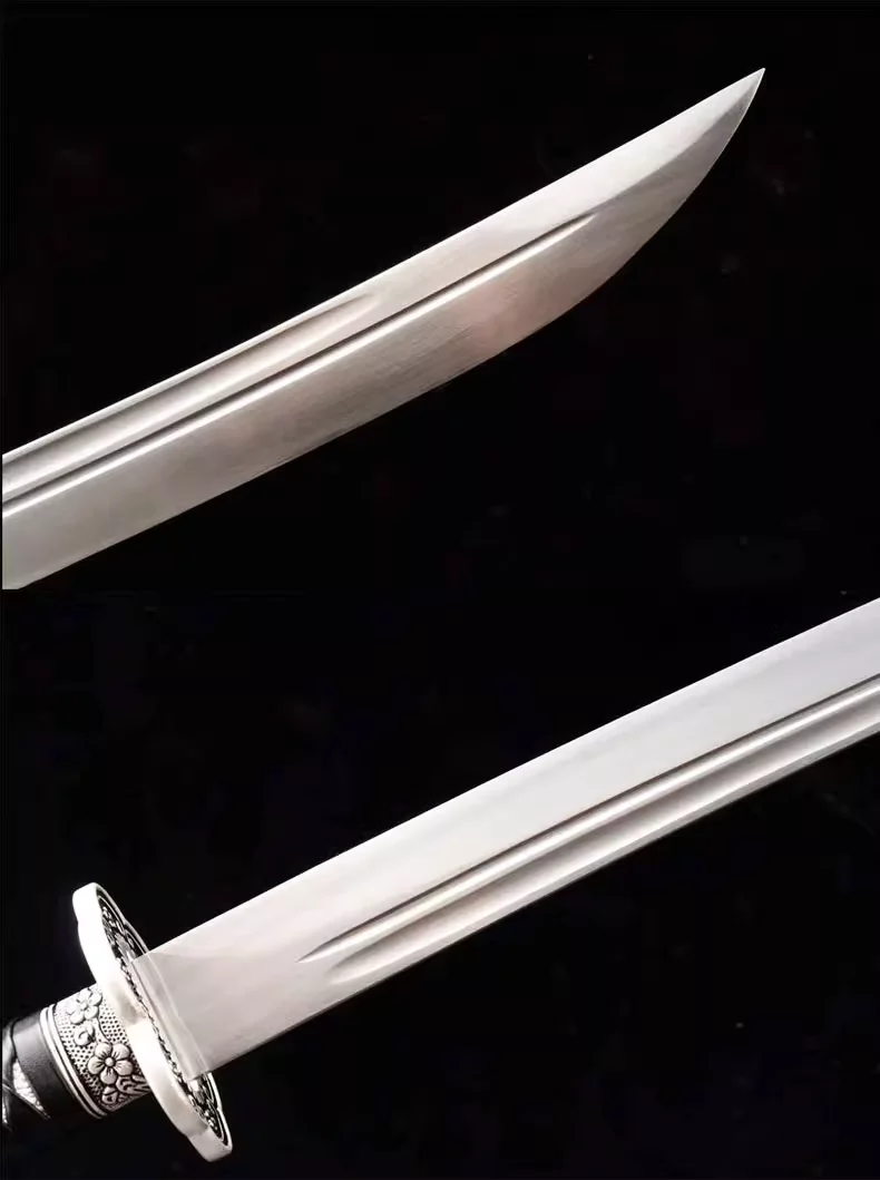 C​hinese Dragon & Phoenix Kungfu Battle Ready Short Sword, Handmade Multi Refined Folded Patterned Steel Blade, Unhardened