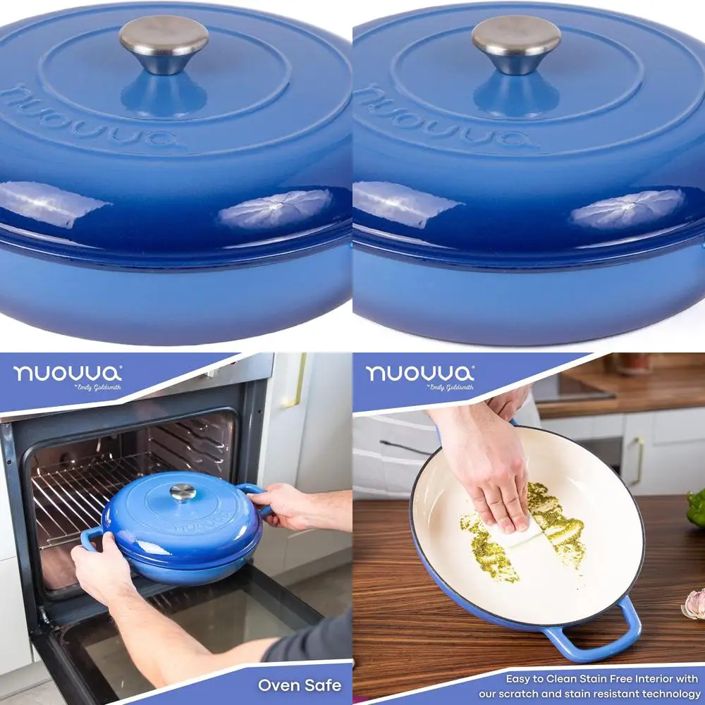 

Enameled Cast Iron Shallow Dutch Oven, Non-Stick, Oven-Safe up to 500°F, 3.7-Quart, 30cm, Dark Blue