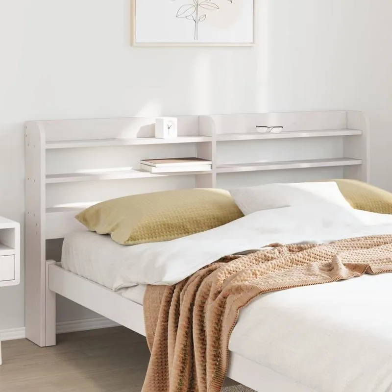 Tête de lit indépendante 150 x 16 x 82 cm, en pin massif blanc avec trois étagères de rangement, design rustique minimaliste, optimisation de l'espace pour les chambres petites
