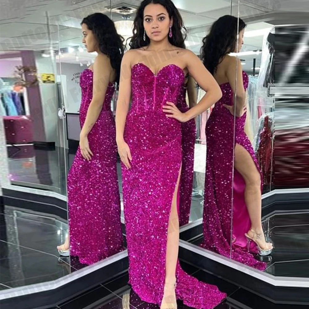 

Fascinating Off Shoulder Latest Long Evening Dresses For Women Pretty Design Ruched Waist Ribbon Beading Sequined High Split