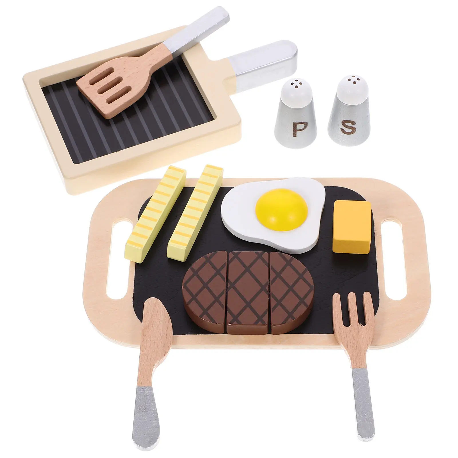 

1Set Wooden Cut Steak and Fried Egg Simulation Play Food Set Kids Pretend Kitchen Accessory Enhance Hand Eye Coordination Fake