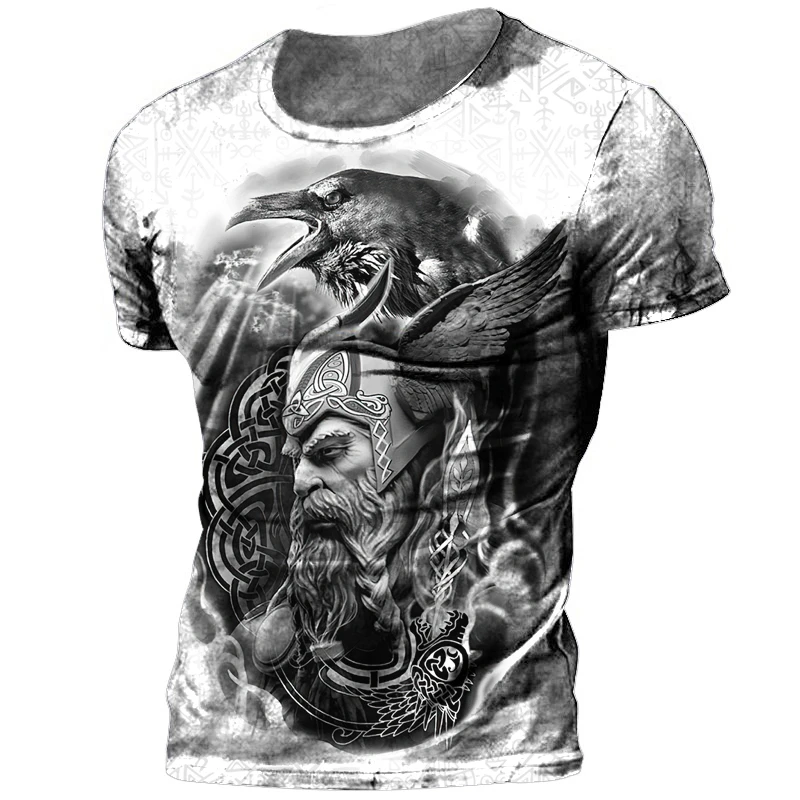 Viking Tattoo 3D Printing Men\'s T-shirt Vintage Round Neck Loose Short Sleeve Casual Top T-shirt Plus Size T-shirt