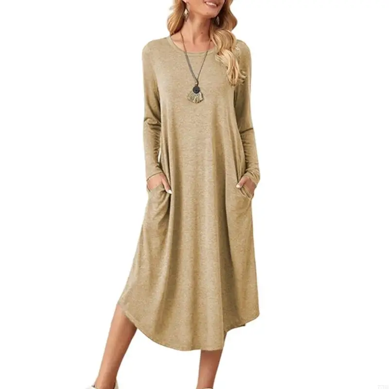 فستان نسائي كاجوال بأكمام طويلة مع جيوب من 77HE لفصل الخريف #6