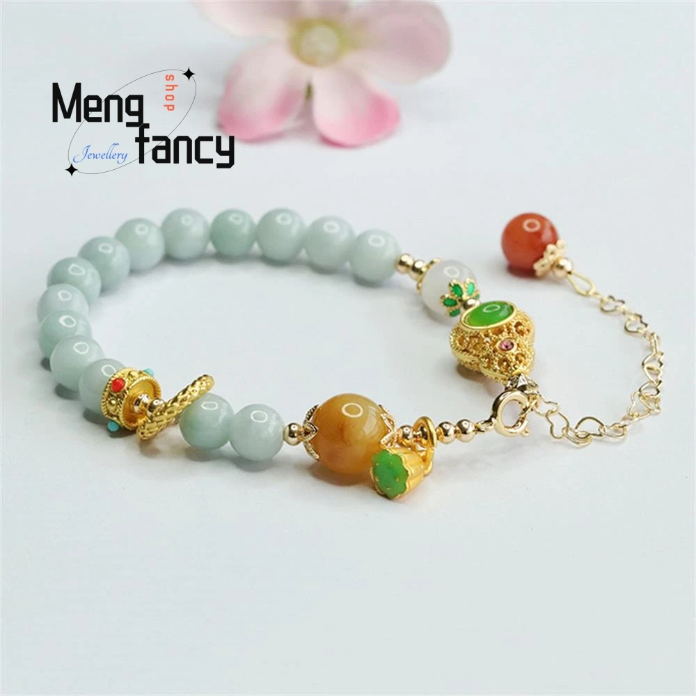 

Natural Myanmar A-goods Jadeite Round Beads Jade Strings Tassel Bracelet Exquisite Elegant High-grade Luxury Quality Jewelry