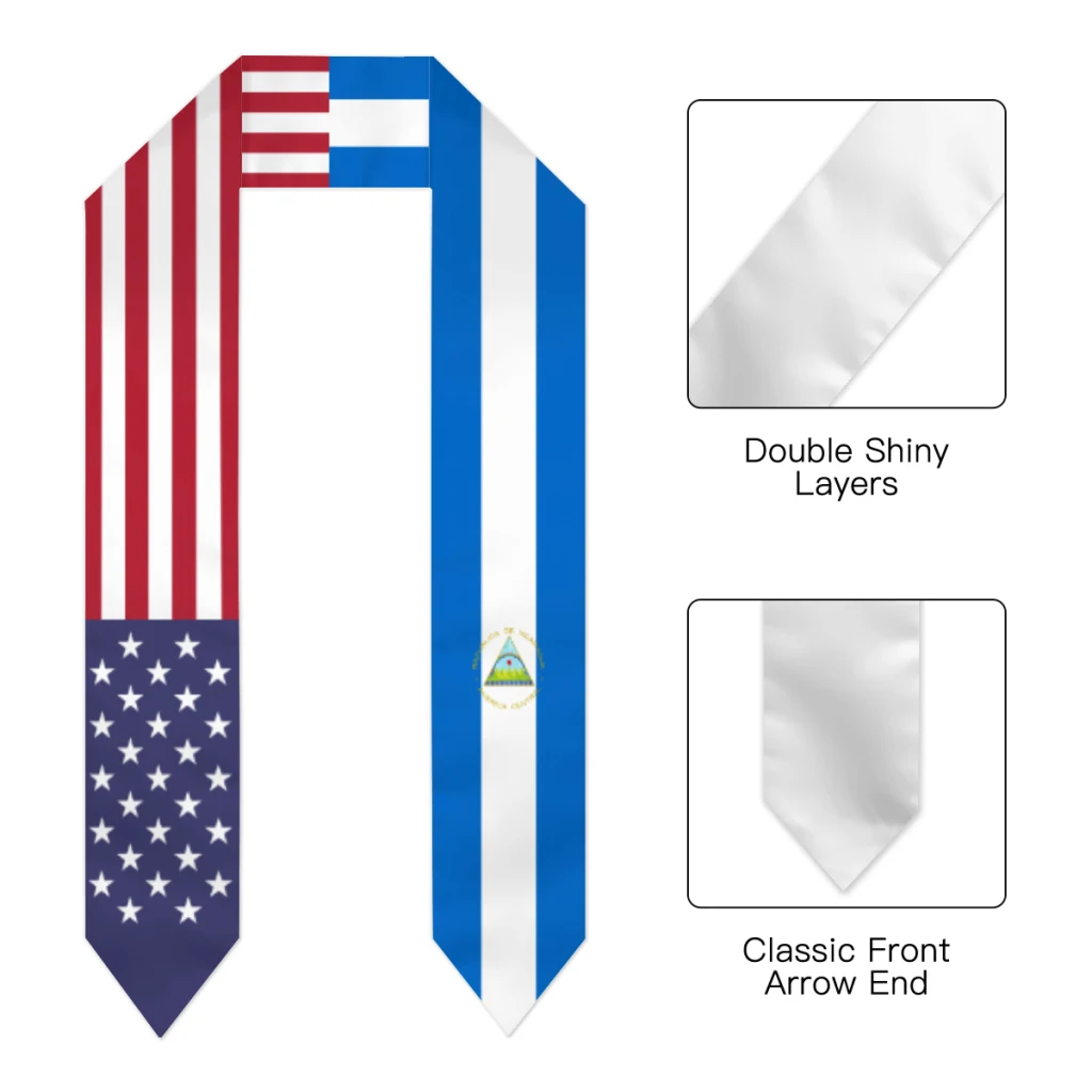 Graduation Sash Nicaragua & USA United States Flag Stole Shawls Graduate Wraps Scraf International Student Pride Gifts