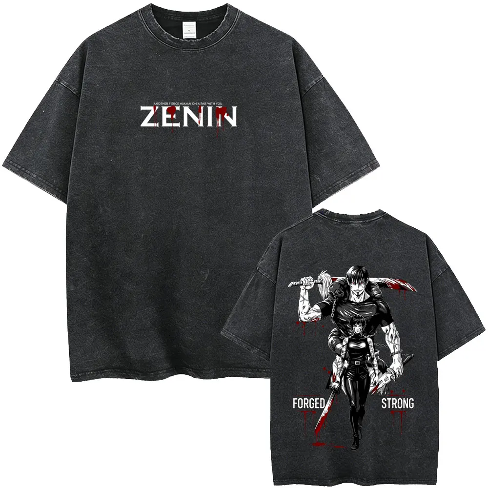 Washed Vintage Anime Jujutsu Kaisen Zenin Maki and Fushiguro Toji Forged Strong T-shirt Men Women Fashion Cartoon Manga T Shirt