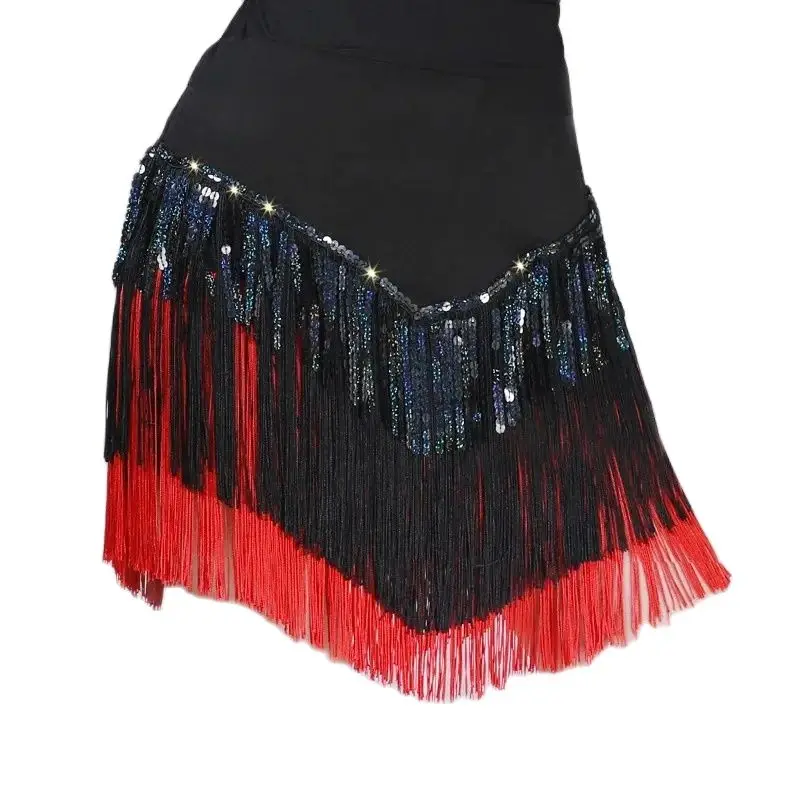 Latin Dance Costume New Adult Female Tassel Short Skirt Three-Step Cha-Cha Dance Costume Sequined Performance