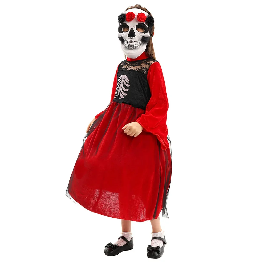 Horror Skull Ghost Cosplay Fantasy Child Boys Girls Clothing Day Of The Dead Scary Costume Disguise Kid Roleplay Fantasia Outfit