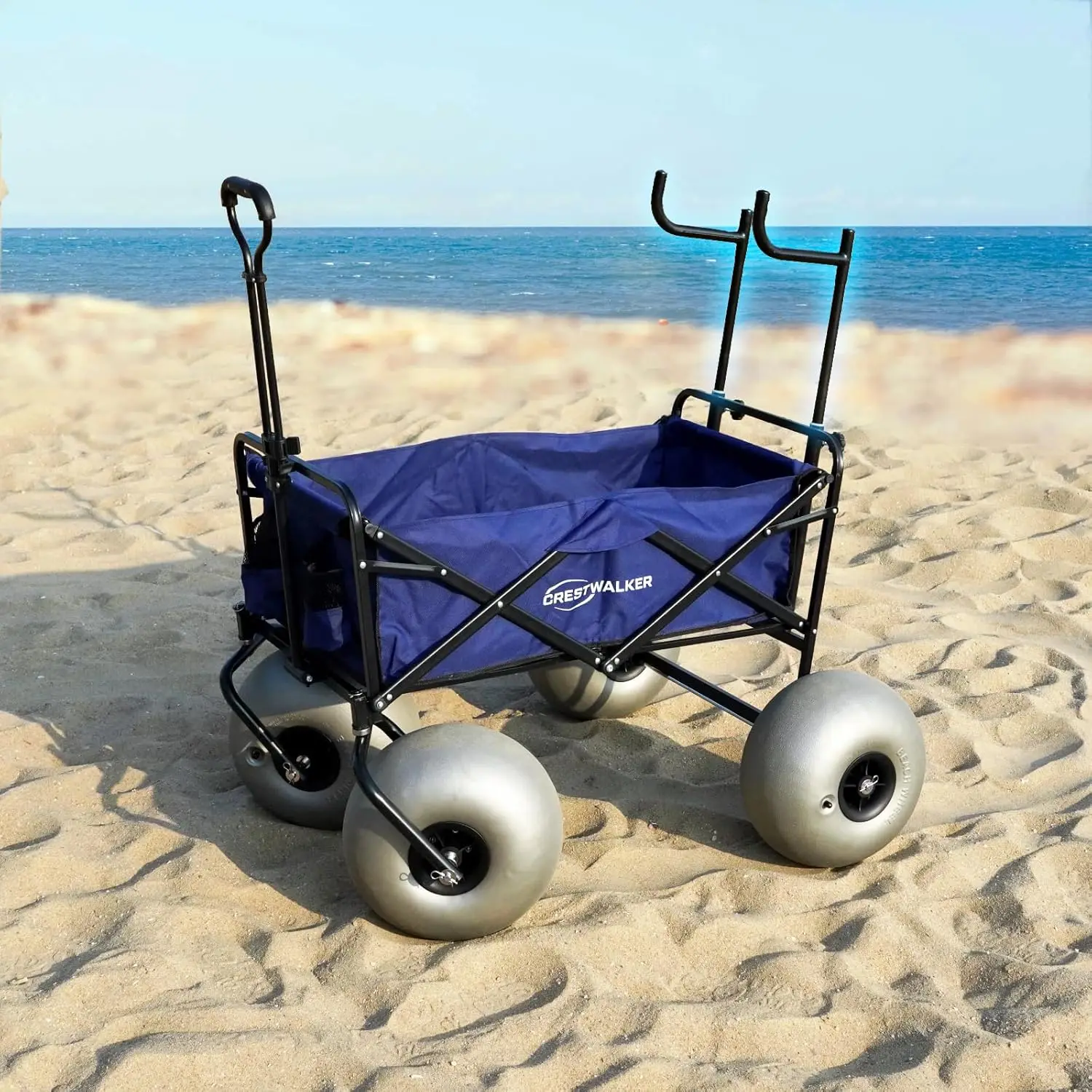 

Beach Wagon with Big Wheels for Sand, All-Terrain Foldable Cart, Pump Included (Beach Wagon with Chair Racks, 13'' Balloon Wheel