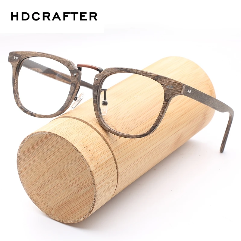 HDCRAFTER Prescription Eyeglasses Frames Wood Grain Optical Glasses Frame with Clear Lens Men Women Wooden Glasses Frames