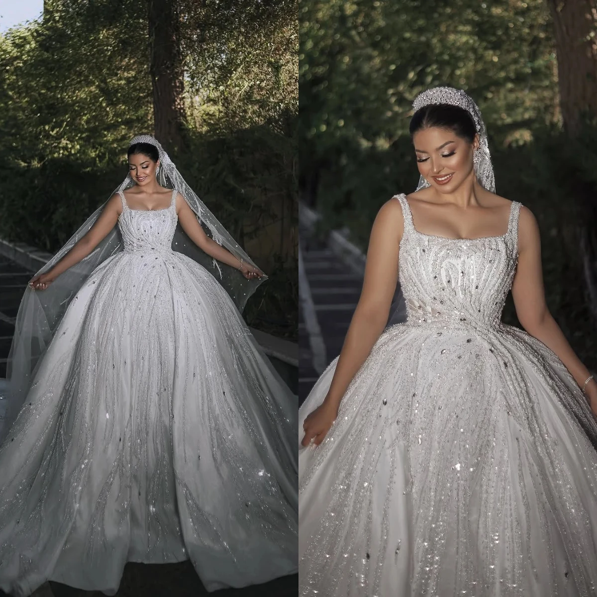 

Elegant A-Line Lace Bead Embroidery Women's Wedding Dress Sexy Square Neck Backless Bridal Gown Vestido De Novia Customized
