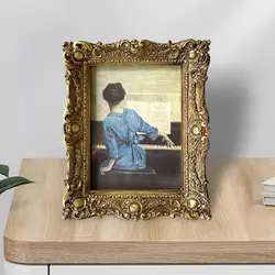 Antique Gold Photo Frame Picture Holder Wall Desktop Embossed Ornate for Wedding Office Living Room Decor Table Ornament Gift