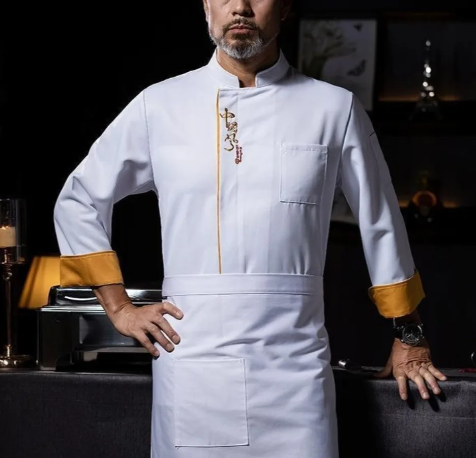 Spring and Autumn Long Sleeve Chef Coat Breathable Stand Collar Chef Jacket Restaurant Kitchen for Men Work Uniform Hotel Bakery