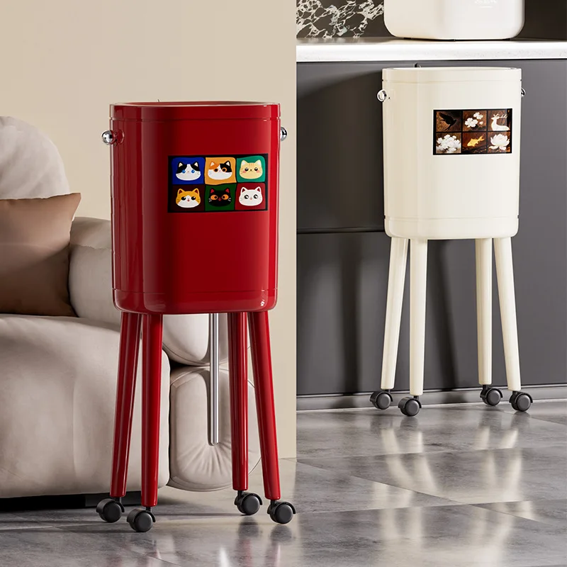Stylish Lid Trash Can Ergonomic No Bending Tall Footed Living Room Bedroom Kitchen Large Capacity Office Kitchen Household