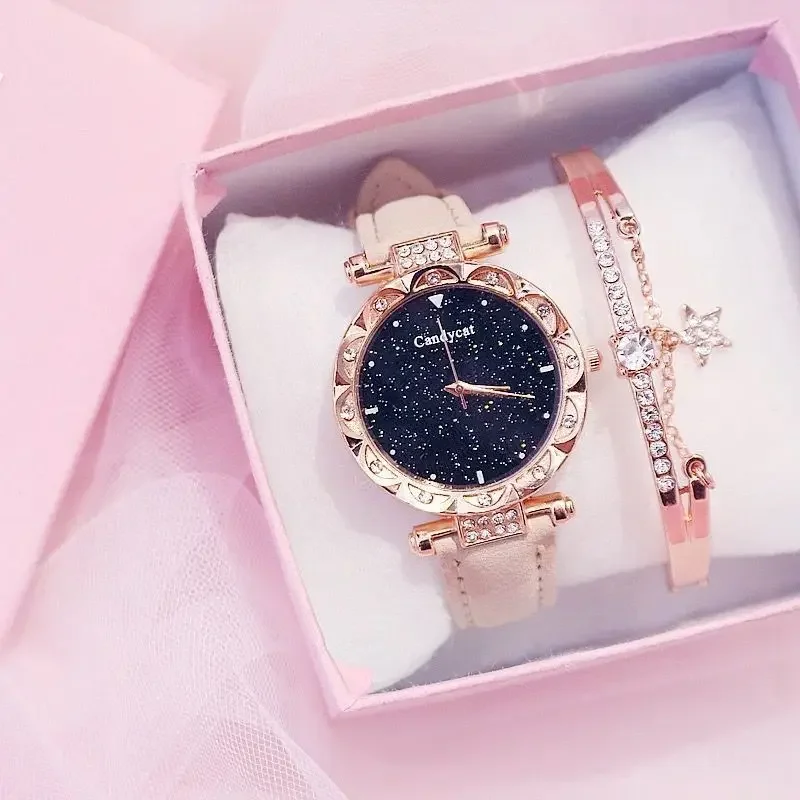 New Starry Sky Watch Fashionable, Versatile, Casual, Simple Women's Watch Korean Edition Trendy Student(NO box)